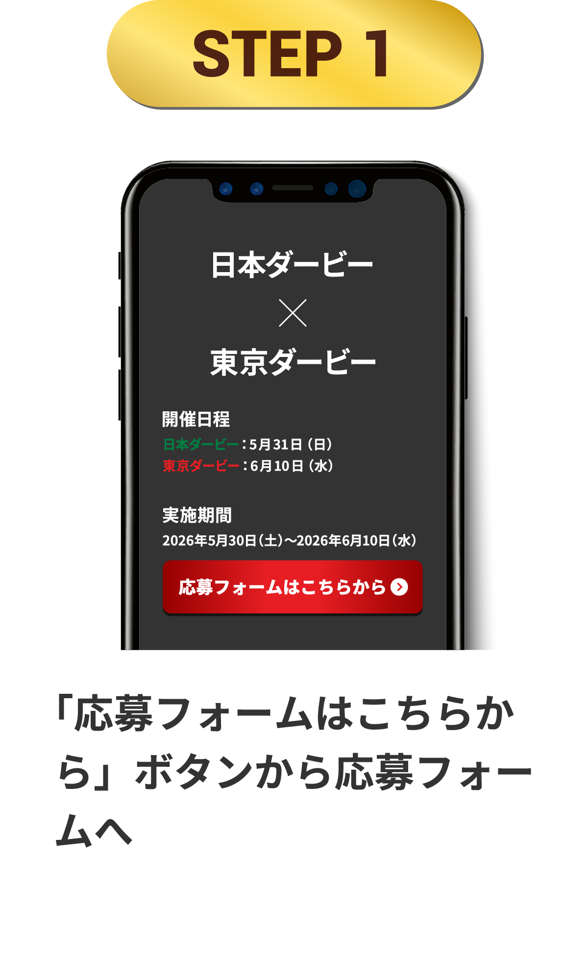 STEP 1 「応募フォームはこちらから」ボタンから応募フォームへ
